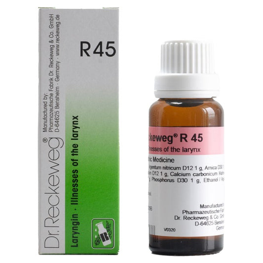 Dr Reckeweg R45 (Laryngin-Voice Hoarseness-illness of the larynx) (22ml, Pack of 1)