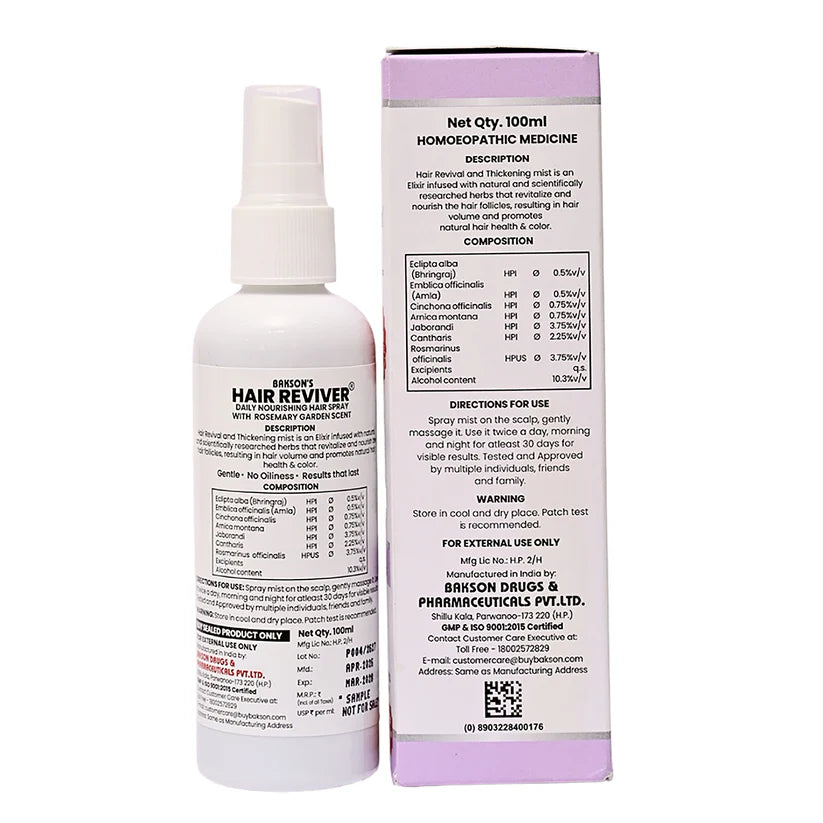 Bakson Hair Reviver (New & Improved) - 100ml | Hair Care & Regrowth Treatment