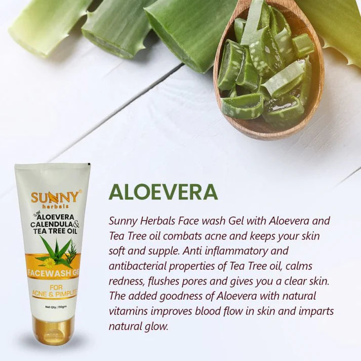 Sunny Herbals Face Wash Gel (Aloevera Calendula & Tea Tree Oil) (110gm, Pack of 1)